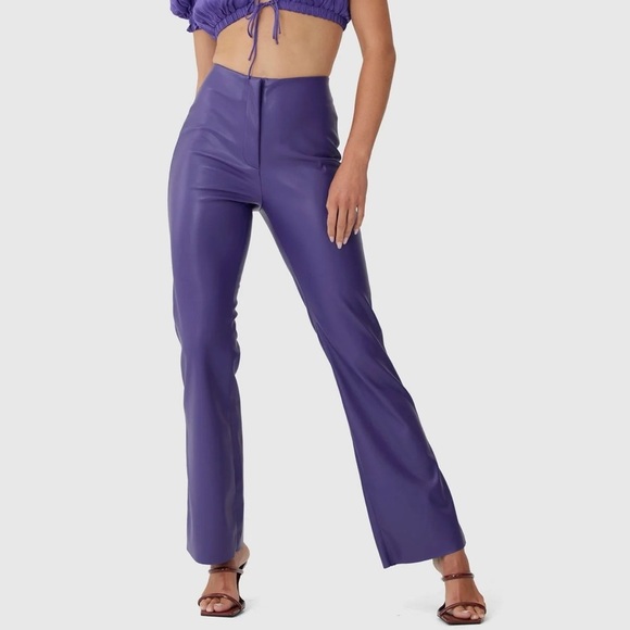 Finders Keepers Layla High-Waisted PU Leather Pants In Violet - Picture 1 of 6